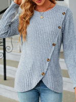 Women Casual Plain Spring/Fall Polyester Loose Hot List Long Sleeve Regular Regular T-shirts