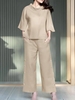 Women Casual Plain Spring/Fall Polyester Micro-Elasticity Daily Loose H-Line Regular Two-Piece Sets