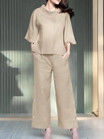 Women Casual Plain Spring/Fall Polyester Micro-Elasticity Daily Loose H-Line Regular Two-Piece Sets