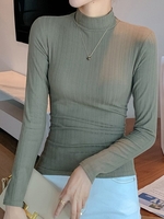 Women Casual Plain Spring/Fall Polyester Micro-Elasticity Daily Warmth Long Sleeve X-Line T-shirts