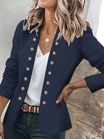 Women Casual Plain Spring/Fall Polyester Natural Daily Long Sleeve Regular Pocket Stitching Jackets