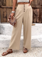 Women Casual Plain Spring/Fall Polyester Natural Daily Loose H-Line Buckle Pants