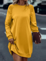 Women Casual Plain Spring/Fall Polyester Natural Micro-Elasticity Household Crew Neck Shift and Shelf Dress Dresses