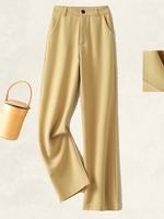 Women Casual Plain Spring/Fall Polyester Natural No Elasticity Daily Loose Regular Pants