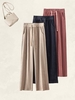 Women Casual Plain Spring/Fall Polyester Natural No Elasticity Long H-Line Regular Pants