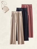 Women Casual Plain Spring/Fall Polyester Natural No Elasticity Long H-Line Regular Pants