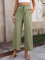 Women Casual Plain Spring/Fall Polyester Natural No Elasticity Loose Long Regular Pants