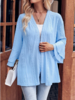 Women Casual Plain Spring/Fall Polyester Natural No Elasticity Loose Long Sleeve Regular Kimonos