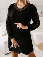 Women Casual Plain Spring/Fall Polyester Natural Regular Fit Lace Regular No Belt Dresses