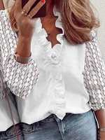 Women Casual Plain Spring/Fall Polyester No Elasticity Daily Lace H-Line Regular Blouses