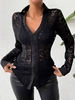 Women Casual Plain Spring/Fall Polyester No Elasticity Daily Lace Regular Shirt Collar Blouses