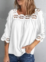 Women Casual Plain Spring/Fall Polyester No Elasticity Daily Loose Lace H-Line Shirts