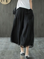 Women Casual Plain Spring/Fall Polyester No Elasticity Daily Wide leg pants A-Line Regular Pants