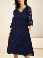 Women Casual Plain Spring/Fall Polyester No Elasticity Loose Lace Three Quarter Sleeve No Dresses