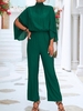 Women Casual Plain Spring/Fall Polyester No Elasticity Loose Turtleneck H-Line Regular Jumpsuits