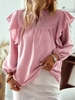 Women Casual Plain Spring/Fall Polyester V neck Daily Lace Regular H-Line Shirts