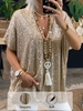 Women Casual Plain Spring/Fall Polyester V neck Glitter Loose Long Sleeve Regular Shirts