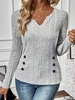 Women Casual Plain Spring/Fall Polyester V neck Loose Long Sleeve H-Line Buckle Shirts