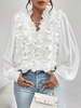 Women Casual Plain Spring/Fall Polyester V neck No Elasticity Long Sleeve Regular Regular Blouses