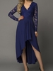 Women Casual Plain Spring/Fall Polyester V neck Party Lace Midi No Belt Dresses