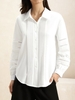 Women Casual Plain Spring/Fall Polyester Vacation Loose Long Sleeve H-Line Shirt Collar Blouses