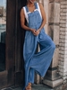 Women Casual Plain Spring/Fall Spaghetti Natural Long Sleeve Denim H-Line Regular Jumpsuits