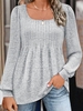 Women Casual Plain Spring/Fall Square neck Micro-Elasticity Loose Long Sleeve H-Line Regular T-shirts