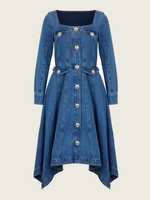 Women Casual Plain Spring/Fall Square neck No Elasticity Short Long Sleeve Regular No Dresses