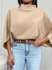 Women Casual Plain Spring/Fall Stand Collar Daily Regular Fit Long Sleeve Regular H-Line Shirts