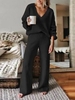 Women Casual Plain Spring/Fall V neck Daily Loose Top With Pants H-Line Regular Two-Piece Sets