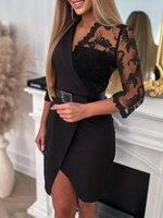 Women Casual Plain Spring/Fall V neck High Elasticity Lace S-Line Regular No Dresses