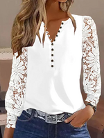 Women Casual Plain Spring/Fall V neck Micro-Elasticity Loose Buckle Long Sleeve H-Line Shirts