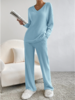 Women Casual Plain Spring/Fall V neck Natural Daily Loose Long Sleeve H-Line Two-Piece Sets