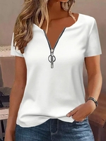 Women Casual Plain Spring/Fall V neck Natural Loose Long Sleeve H-Line Medium Elasticity T-shirts