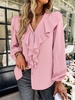 Women Casual Plain Spring/Fall V neck No Elasticity Daily Long Sleeve H-Line Regular Blouses