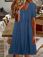 Women Casual Plain Summer Buttoned No Elasticity Daily Loose Hot List Denim Denim Dresses