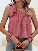 Women Casual Plain Summer Chiffon One Shoulder Loose Gallus H-Line Regular Tank Tops