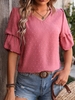 Women Casual Plain Summer Chiffon V neck Daily Regular Fit Short Sleeve Regular Shirts