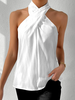 Women Casual Plain Summer Cotton Halter Cross Regular H-Line Regular Tank Tops