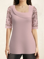 Women Casual Plain Summer Cotton Natural Daily Loose Short Sleeve Regular Shirts