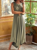 Women Casual Plain Summer Cotton Natural Daily Maxi Sleeveless H-Line Dresses