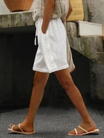 Women Casual Plain Summer Cotton Natural No Elasticity Elastic Band Standard Straight pants Shorts