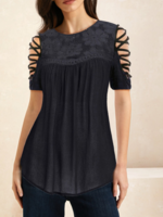 Women Casual Plain Summer Cotton Natural No Elasticity Loose Short Sleeve Regular T-shirts