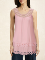 Women Casual Plain Summer Cotton No Elasticity Loose Lace Sleeveless Regular Tank Tops