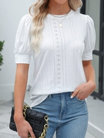 Women Casual Plain Summer Cotton No Elasticity Regular Fit Short Sleeve Crew Neck Regular Shirts