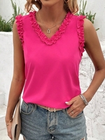 Women Casual Plain Summer Cotton V neck High Elasticity Sleeveless H-Line Regular Tank Tops