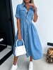 Women Casual Plain Summer Daily Denim H-Line Regular Shirt Collar No Dresses