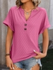 Women Casual Plain Summer Daily Loose Regular H-Line Buckle Notched Shirts