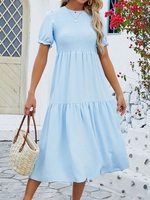 Women Casual Plain Summer Daily Loose Short Sleeve Crew Neck A-Line No Dresses