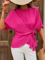 Women Casual Plain Summer Daily Loose Short Sleeve Crew Neck Regular H-Line Shirts